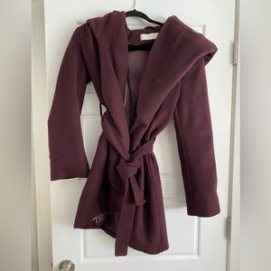T Elie Tahari burgundy shawl hood wool coat